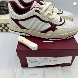 Men’s Gucci re-web sneakers in white leather with Red Accent size 12.5 Italy